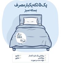 پک ۵ تکه یکبار مصرف بهداشتی دیبا اقامت یار پک ۵ تکه یکنفره روتختی و روبالشتی یکبارمصرف (بسته سبز)