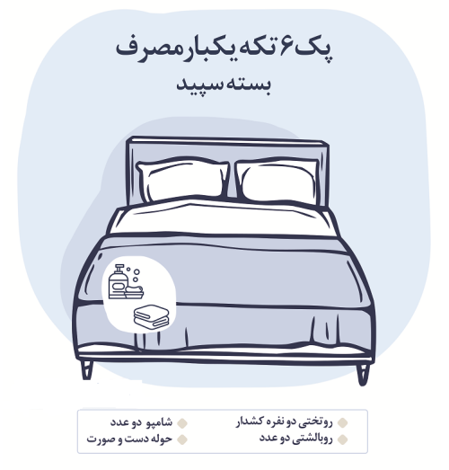 پک ۶ تکه دونفره روتختی و روبالشتی یکبارمصرف(بسته سپید)